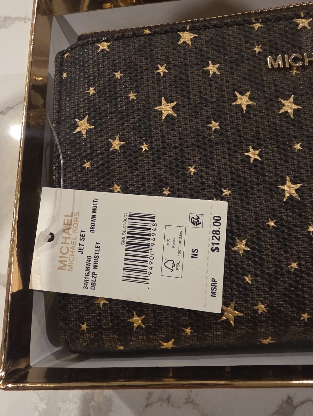 Brand New Michael Kors Black Large Wristlet with Gold Star Accent - Picture 6 of 7